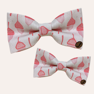Natural cream tan bow ties with coral acorn pattern