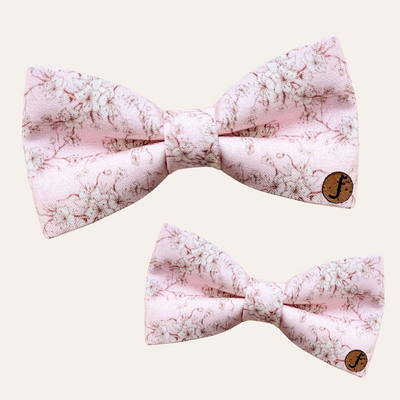 Light pink bows ties with white and mahogany brown floral pattern