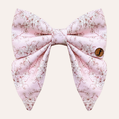 Light pink sailor bow with white and mahogany brown floral pattern