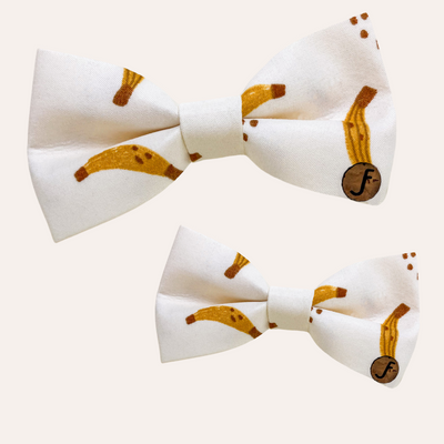 Cream ivory bows with hand drawn yellow banana print