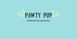 Text: Pawty pup celebrate their special day