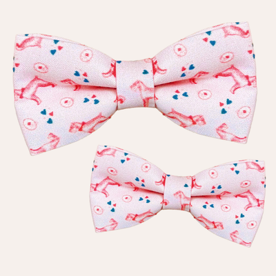 Pink bow with red and blue schnauzer toile pattern