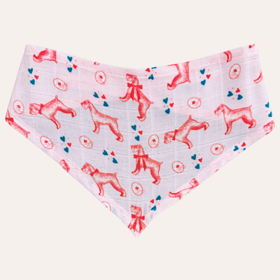 Pink bandana with red and blue schnauzer dog toile pattern