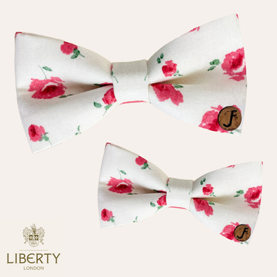Cream bow ties with pink watercolor rose print