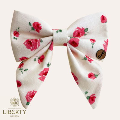 Cream sailor bow tie with pink watercolor rose print