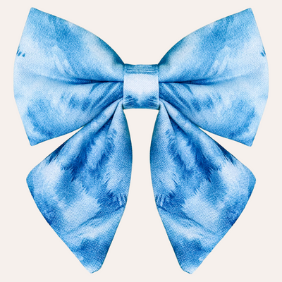 Blue and white tie dye sailor bow tie for dogs and dog collars