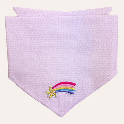 Light purple wavy pattern bandana with rainbow shooting star sewn-on patch