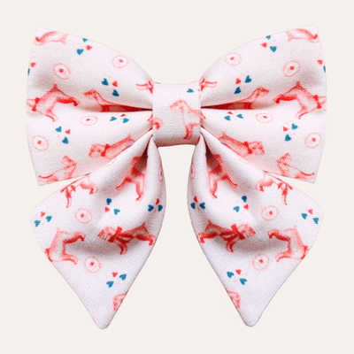 Pink bow with red and blue schnauzer toile pattern