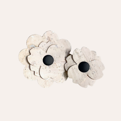 White cork flowers in two sizes