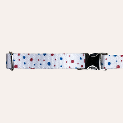White collar with red and blue spots