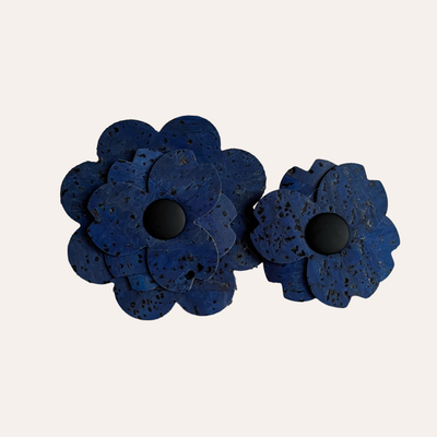 Navy blue cork flowers in two sizes
