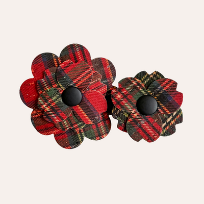 Plaid in red, blue, and green cork flowers in two sizes