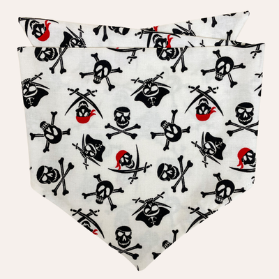Cream bandana with pirate skull and bones in black and red