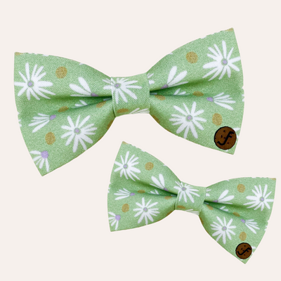 Green bow tie with scattered daisy pattern