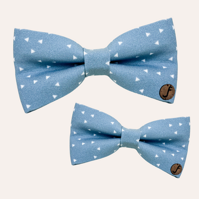 Chambray blue bow ties with white triangle pattern