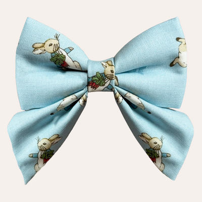 Blue pet sailor bow featuring Peter Rabbit