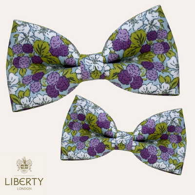 Raspberry fruit pattern by Liberty London dog bows for dog collars