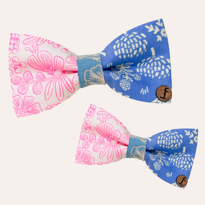 Neon pink and blue floral bow ties