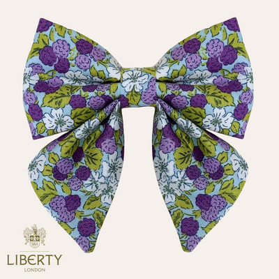 Raspberry fruit pattern by Liberty London sailor dog bow for dog collars