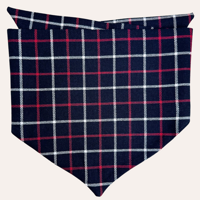 Navy blue banana with red and white plaid stripe