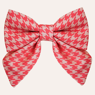 Red-orange and tan houndstooth print sailor bow