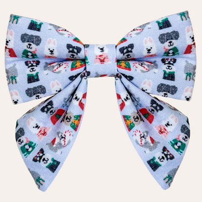 Light blue sailor bow tie for dogs and cats with schnauzers in Christmas sweaters