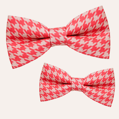 Red-orange and tan houndstooth print bow ties