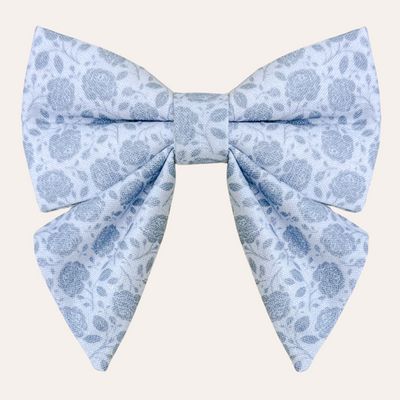 Silver sailor bow tie with gray floral print for cats and dogs