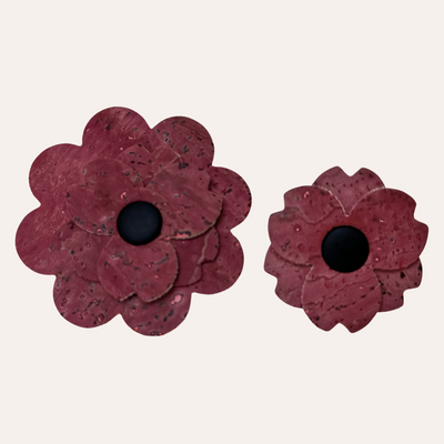 Dusty red cork flowers with pink metallic accents for dog and cat collars