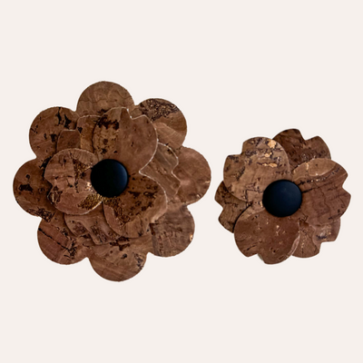 Brown cork flowers with copper metallic accents for cat and dog collars