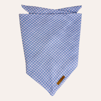 Lilac & Pastel Blue Houndstooth bandana with brown velvet tag