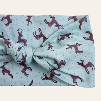Mint blue pet scarf with print of brown reindeer
