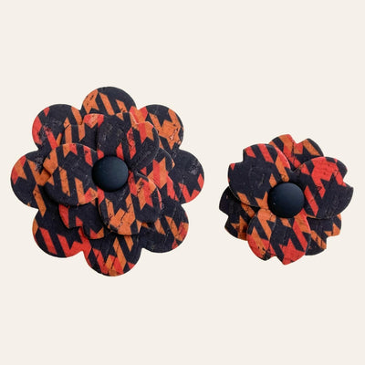 Orange and black houndstooth cork flower