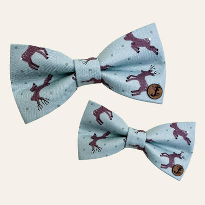 Blue bow ties with reindeer print