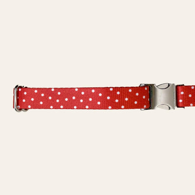 Dog collar in bright red with white polka dots