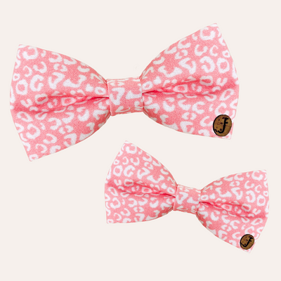 Coral pink bow ties with white leopard print