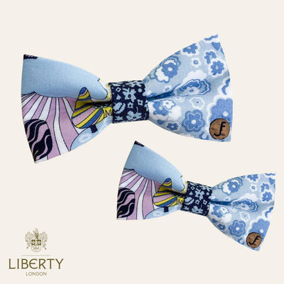 Liberty London fabric bow tie for pets in blue and purple florals