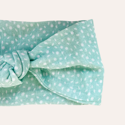 Mint green knotted scarf bandana with white dot print