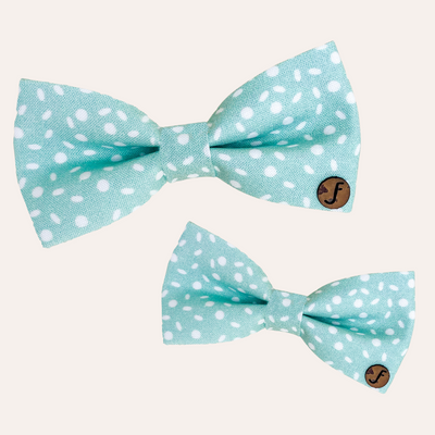 Mint green bow tie with white dot print