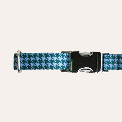 Green and blue houndstooth dog collar