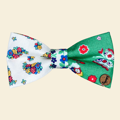 White and green floral dog and cat bow tie in Liberty London fabric