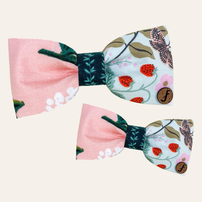 Pink and mint bow tie with hydrangea and butterfly print