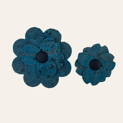 Teal cork flowers in large and small sizes
