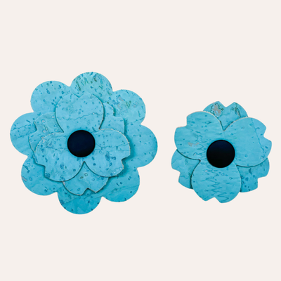 Turquoise blue cork flowers in large and small sizes